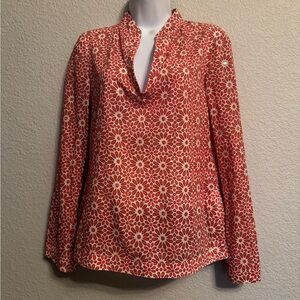 Tory Burch Red Bib Collar Long Sleeve Blouse size 4